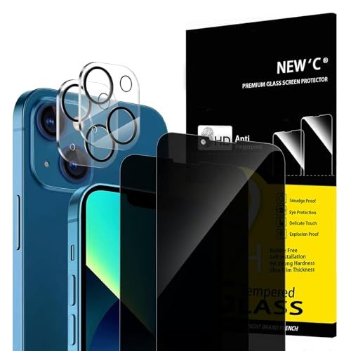 NEW'C 2 x Privacy Screen Protector voor iPhone 13 (6,1 inch) en 2 x Camera Lens Protector