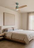 Create WIND STYLANCE M Plafondventilator, ABS, groen licht, saliegroen, vleugels in houtlook, met afstandsbediening, 40 W, stil, Ø 132 cm, 6 snelheden, timer, zomer-winter, dubbele hoogte