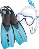 Seac Set Sprint Dry set met duikbril - Snorkel en zwemvliezen met open hiel - In maat verstelbaar - Voor kids en volwassenen - Blauw - 36/38