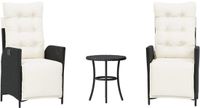 vidaXL 3-delige bistroset - zwart polyrattan met kussens