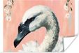 PosterMonkey Poster Zwaan - Dieren - Bloemen - Pastel - Wit - 120x80 cm