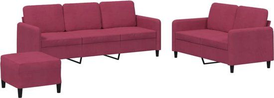 vidaXL 3-delige Loungeset fluweel wijnrood