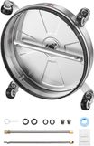 Merkloos / Sans marque 16,5 Inch Hogedrukreiniger voor Oppervlakten, Roestvrijstalen Opzetstuk, 4000PSI, 4 Wielen, 2 Spuitmonden en Verlengde Staven voor Beton, Terras en Dek