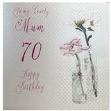 witte WHITE COTTON CARDS Handgemaakte wenskaart voor de 70e verjaardag "Happy Lovely Mum", 178 cm, wit