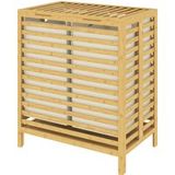 Corbeille à linge en bambou avec couvercle, 2 paniers pliables 64l, blanc naturel et blanc crème