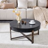 MODFU Ronde Salontafel - Kruisframe - Industrieel - Woonkamer - MDF En Metaal - Zwart - 68 Cm