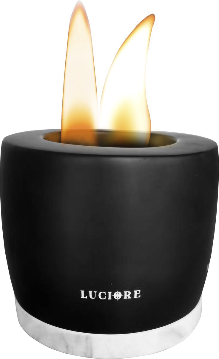 Luciore tafelhaard - bio ethanol sfeerhaard & tafelhaard binnen - zwart met keramieken basis - decoratie kaars lamp & kachel - cadeau voor kerst & sinterklaas - licht op door langwerpige aansteker
