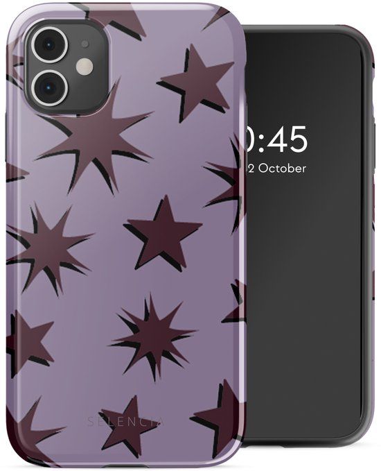 Selencia Hoesje - Geschikt voor Apple iPhone 11 - Backcover - Stars Plum Lilac