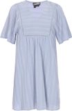 DreiMaster Vintage DreiMaster Jurk lichtblauw katoen viscose gestreept A-lijn korte mouw ronde hals lang casual lente/zomer M