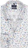 OLYMP Luxor modern fit overhemd - dobby - wit met blauw en roze bloemetjes dessin - Strijkvrij - Boordmaat: 43