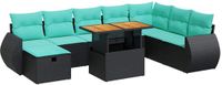 vidaXL 9-delige Loungeset met kussens poly rattan acacia bruin