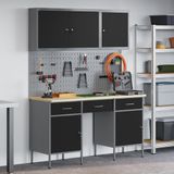 vidaXL Werk Cabinet met lade 8 st Zwart Engineered hout en staal