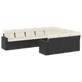 vidaXL 10-delige Loungeset met Kussens Poly Rattan Zwart
