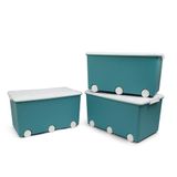 THERMOBABY - PLAYBOX opbergdoos - MAXI 42 l - set van 3 opbergdozen - kunststof opbergdoos met deksel - sluitclips - handvat - stapelbaar - azuurgroen