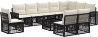 vidaXL Tuinbank - Set - 11 - st - Zwart - en - Crème - Wit - poly - rattan