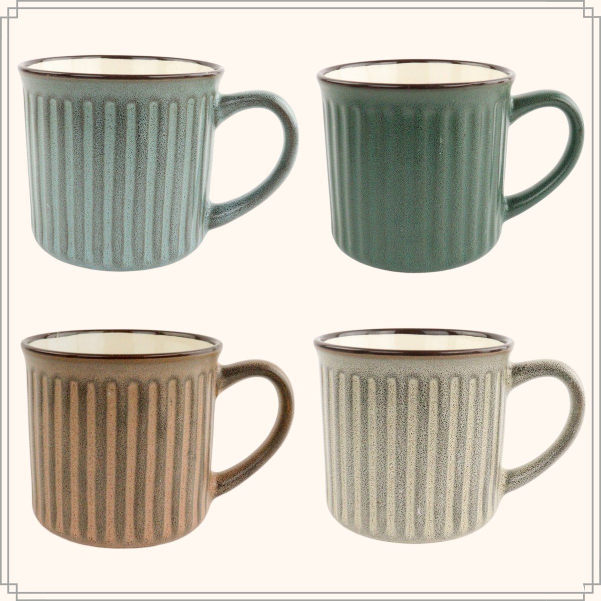 OTIX Koffiekopjes - Set van 4 - Aardewerk - 250 ml - Multikleur