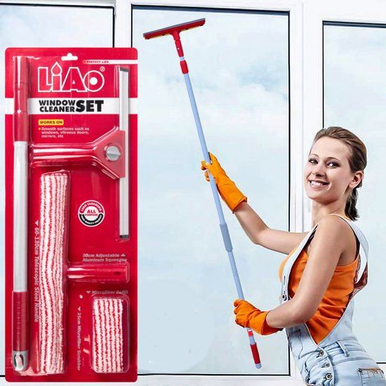 Decopatent 5 Delige Raamwisser met telescoopsteel - Professioneel Ramen wassen - Glasreinigingset uitschuifbare steel Raamtrekker