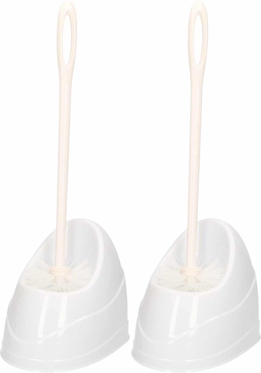 Forte Plastics 2x Witte toiletborstels/wc borstels met houder - 45,5 x 19,5 cm - Toiletborstelhouders / wc-borstelhouders voor toilet - Schoonmaakartikelen