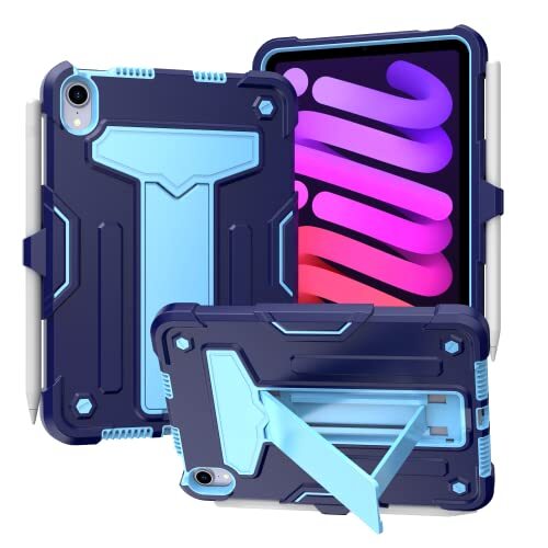 Msadgy iPad Mini 6 hoes, 2021 iPad Mini 6. generatie hoes met potloodhouder 3 in 1 Heavy Duty Rugged Schokbestendige Kickstand Hybrid beschermhoes voor 8,3 inch iPad Mini 6 2021