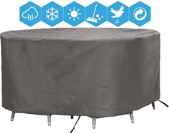 Weersbestendige Beschermhoes Ronde Tuinset (L) | &#248; 260 x 85 cm | Premium | Waterproof | T&#220;V Rheinland Gecertificeerd | Hoes voor Tuin | Waterdicht | Solution Dyed (verkleuring onmogelijk) | Grijs / Antraciet