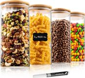 Deco Haus Sada de 4 bocaux réutilisables avec couvercle en bambou - lavable au lave-vaisselle et au micro-ondes - 20x10 cm, 1400 ml