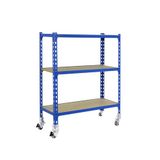Simon Rack Metalen stelling met wielen 975x900x500 mm - Maderclick | 3 niveaus, Houten legbord, 75 kg buigbelasting, Corrosiewerende coating, Montage met kliksysteem, Blauw
