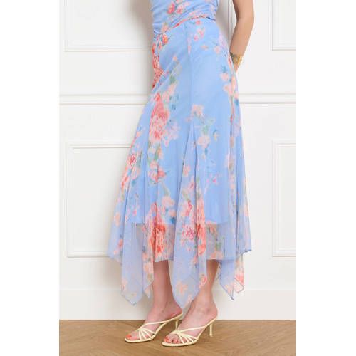 LOLALIZA midi gebloemde rok - blauw