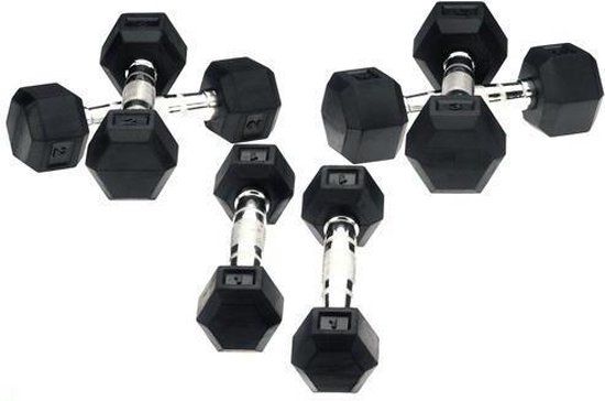 RS Sports Hexa Dumbells - 2 x 18 kg - Zilver/Zwart
