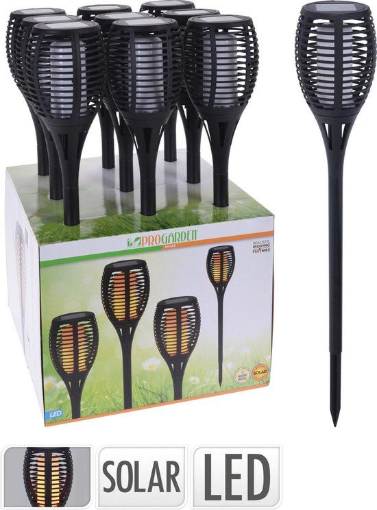 LED Solar Tuinfakkel - Zwart - 62cm - Per Stuk - Weerbestendig - IP44