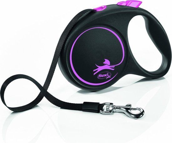 Flexi Rollijn Black Design Tape Roze - M - 5 M - Tot 25 KG