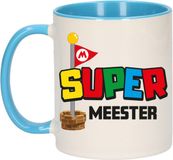 Bellatio Decorations Cadeau koffie/thee mok voor Meester/mentor - blauw - super Meester - 300 ml