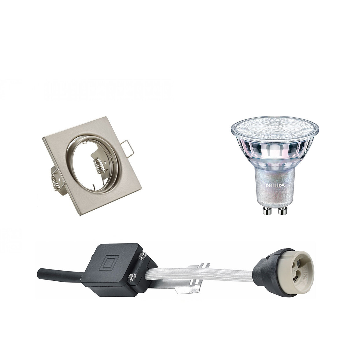 BES LED LED Spot Set - GU10 Fitting - Inbouw Vierkant - Mat Nikkel - Kantelbaar 80mm - Philips - MASTER 927 36D VLE - 3.7W - Warm Wit 2200K-2700K - DimTone Dimbaar