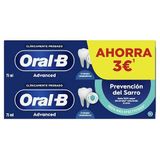Oral-B Advanced Prevention dentifrice anti-plaque avec fluor et cristaux de nettoyage en profondeur, lot économique 2 x 75 ml, dentifrice saveur menthe douce