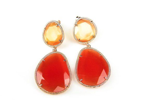 Zilveren oorringen oorbellen roos goud verguld Model Magic Colors oranje stenen