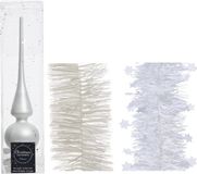 Decoris Kaemingk B.V. Kerstversiering glazen piek mat 26 cm en folieslingers pakket winter wit van 3x stuks - Kerstboomversiering
