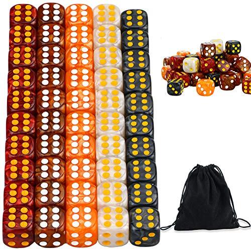 YOUSHARES 50 stuks spel dobbelset met gratis zakje - Multi - kleuren afgeronde randen dobbelstenen, 6 zijdige 16mm D6 standaard dobbelstenen, tafelspelen dobbelstenen perfect voor tenzi, Yahtzee, Farkle, Bunco en lesgeven wiskunde