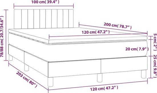 vidaXL Boxspring met matras fluweel lichtgrijs 120x200 cm