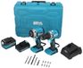 DEDRA gereedschapset in koffer SAS+ALL, schroevendraaier, slagmoersleutel, twee accu's (2Ah, 4Ah), lader, 13-delige accessoire set, accuboormachine/schroevendraaier, lithium-ion