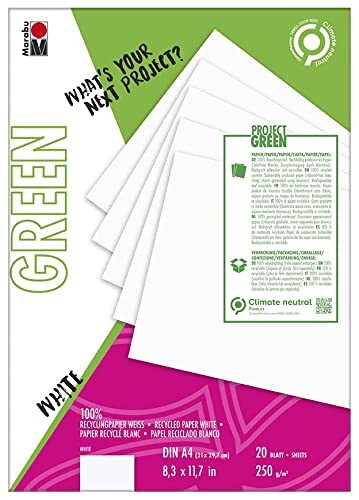 marabu 1612000000601 161200000601-GREEN LINE papierblok DIN A4 wit, 20 vellen, lichtwit, 250 g/m², zuurvrij, 100 procent gerecycled gehalte, wit