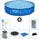 Bestway Rond Steel Pro Zwembad - 366 x 76 cm - Blauw - Inclusief Pomp - Afdekzeil - Grondzeil - Solar Mat - 7-delig