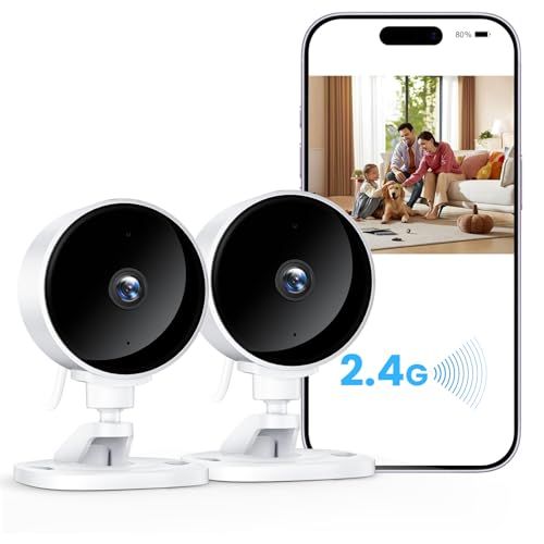 WOLFANG WLAN-Camera voor binnen, 1080p HD-video, Bewakingscamera Voor Binnenshuis, Nachtzicht, Bidirectionele Audio, Bewegingsdetectie en Meldingen, SD-kaart en Cloudopslag, 2.4G WIFI, 2-Pack