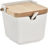 ITEM international Items luxe Suikerpot Porselein/bamboe hout - wit - 9 x 10 cm - dispenser met lepel