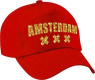 Bellatio Decorations Amsterdam 020 pet / cap rood met gouden bedrukking dames en heren - Amsterdam steden baseball cap