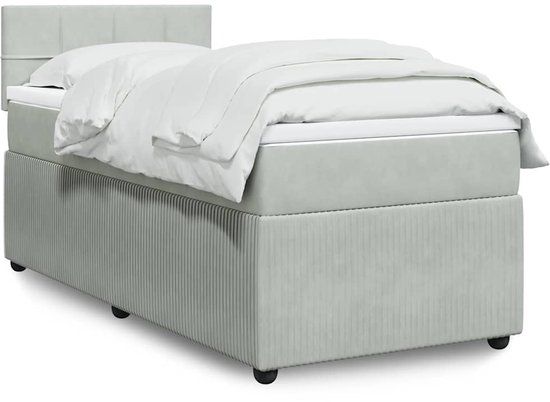 vidaXL Boxspring met matras fluweel lichtgrijs 100x200 cm