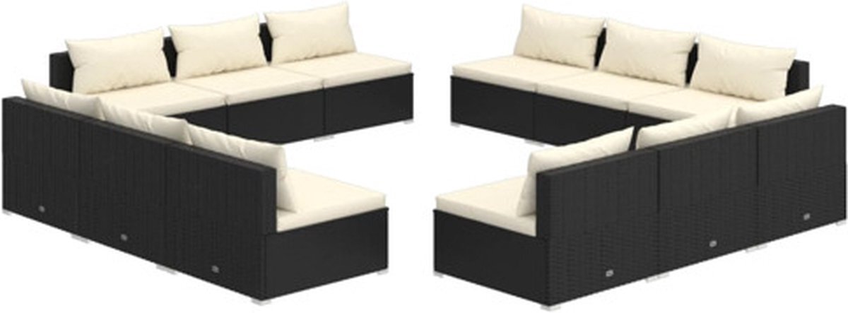 vidaXL 12-delige Loungeset met kussens poly rattan zwart