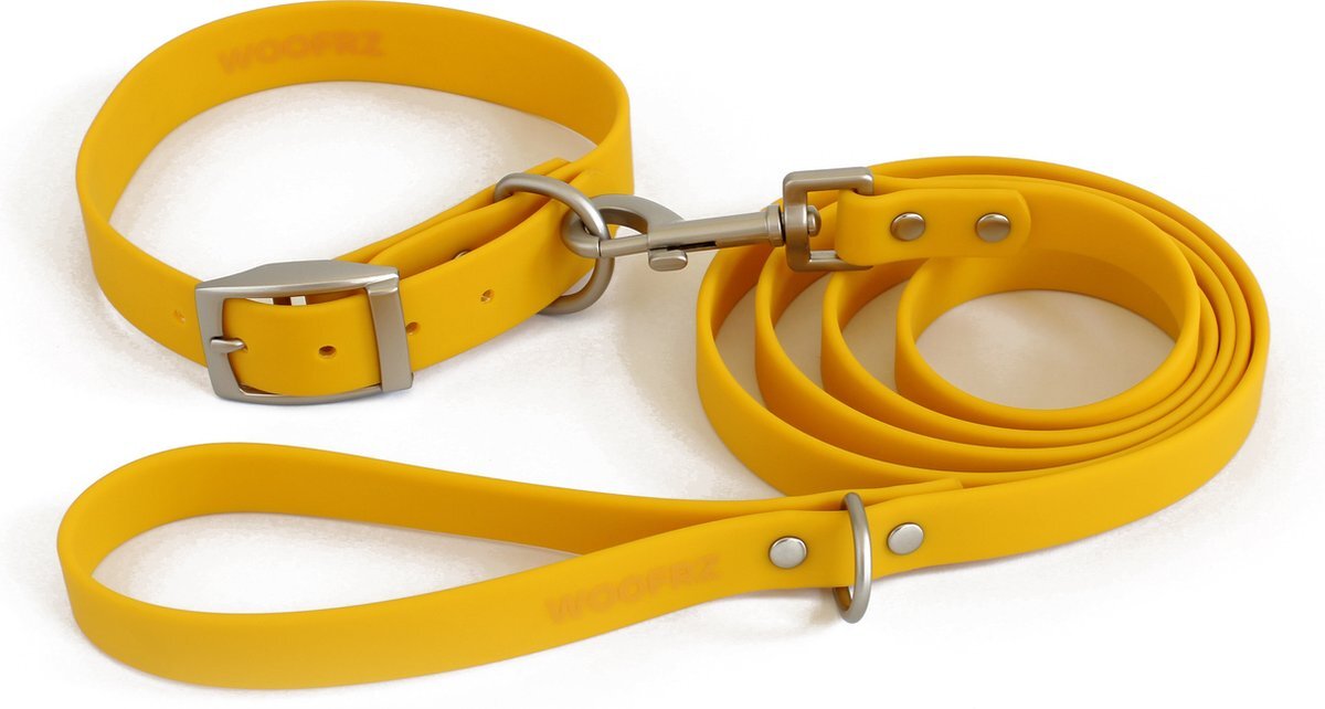 WOOFRZ® Wandelset Hondenriem En Hondenhalsband Geel Maat S Halsband Hond Honden riem