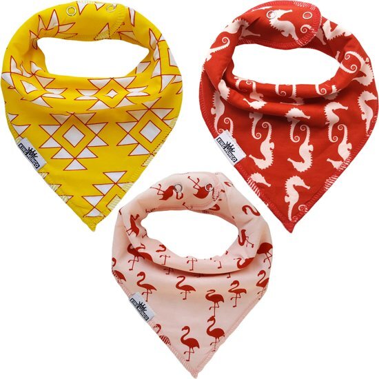 King Mungo Slabbetjes baby meisje Bandana kwijlslab 3 stuks slabbers BB01a geel, rood, roze