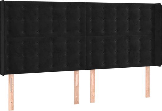 VidaXL Hoofdbord met randen 203x16x118/128 cm fluweel zwart