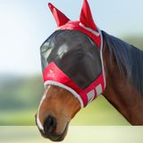 Harrison Howard CareMaster Pro Lichtgevend paardenvliegmasker standaard met oren UV-bescherming voor paard rood M Cob