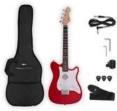 Gear4music VISIONSTRING Mini Electric Guitar with In-Built Speaker, Red